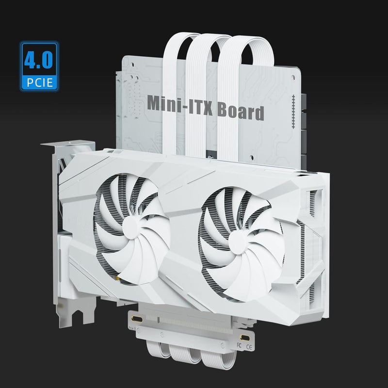 GLOTRENDS كابل رافع مزدوج عكسي PCIE 4.0 للوحة الأم Mini-ITX (170x170mm) ، متوافق مع سلسلة RTX 40/30 وسلسلة Radeon RX7000/RX6000 ، لون أبيض - Image 4